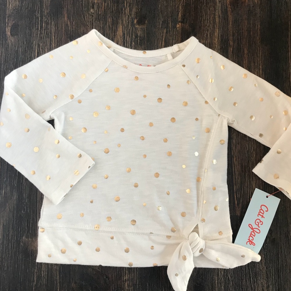 Baby girl gold polkadot blouse w knot detail